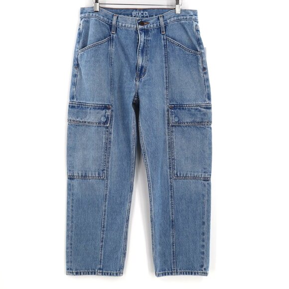 NEW Etica Pax Mid-rise Cargo Jeans Womens Y2K Cropped Zip Fly High Rise Casual - Picture 2 of 10